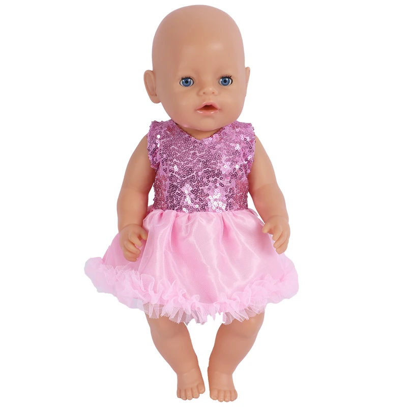 43 cm Doll Clothes 17 Inch Doll Fashion Sequins Dress Baby Born Dolls Costume American Girl Fit Bjd 1/4 Doll Doll Accessories