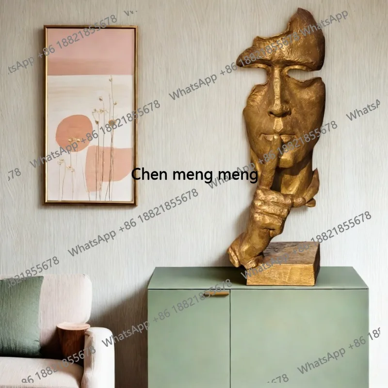 

82cm Famous Silence is Golden Bronze Statue Abstract Face Sculpture Creative Bust Handcrafts Large Home Garden Decoration