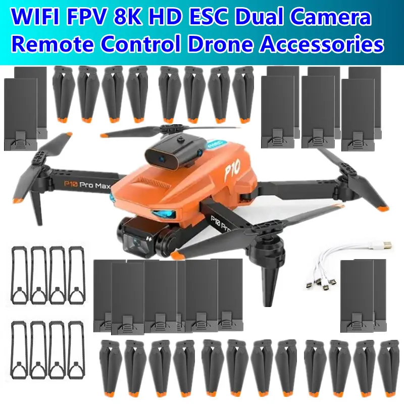 

P10 WIFI FPV 8K HD ESC Dual Camera Remote Control RC Drone Spare Parts/3.7V 1800mAH Battery/Propeller/Protective Frame/USB Line