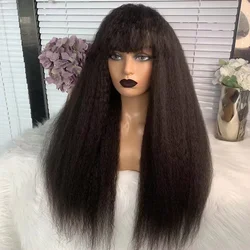 250% Kinky Straight Human Hair Wigs With Bangs KInky Straight Full Machine Made Wigs With Fringe Non-Remy Fringe Wigs HairUGo