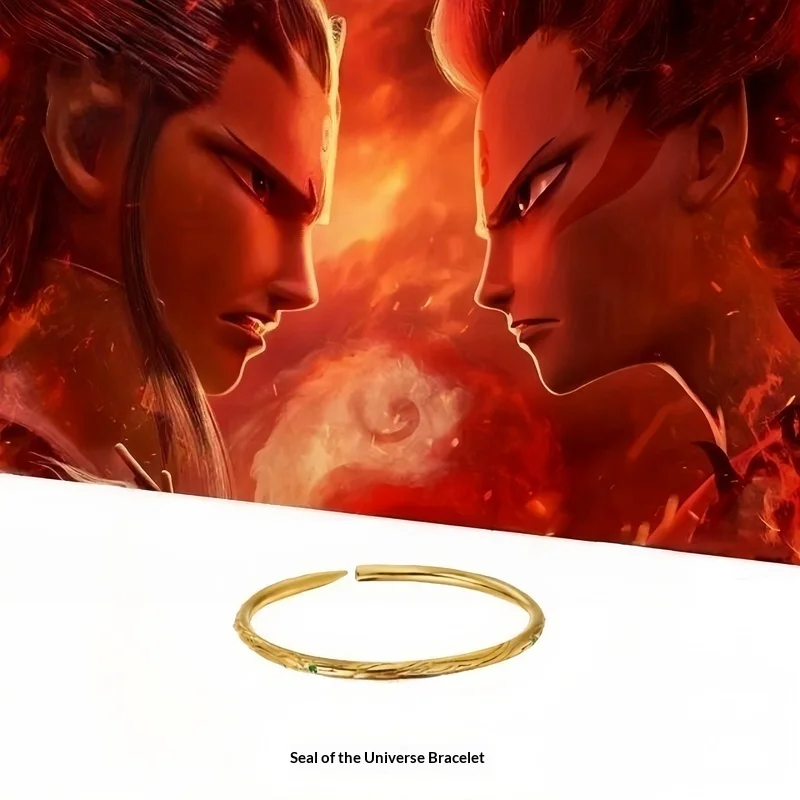 Nezha Qiankun – Bracelet circulaire solide, édition de dessin animé en or, périphérie d'anime faite à la main pour garçons et filles, accessoire de mode pour enfants