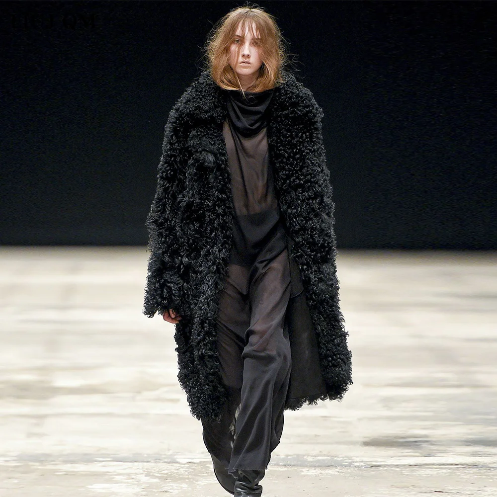 European Fashion Black Long Faux Fur Coat Autumn Winter Women Warm Fluffy Plush Jacket Large Size Female Overcoat Outwear 2023
