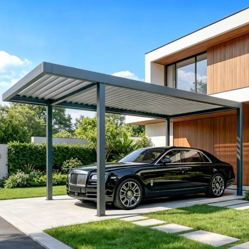 2026 New Luxury Zinc-Magnesium-Aluminum Carport High Corrosion Resistant Modern Louvered Pergola Carport for Villa Car Parking