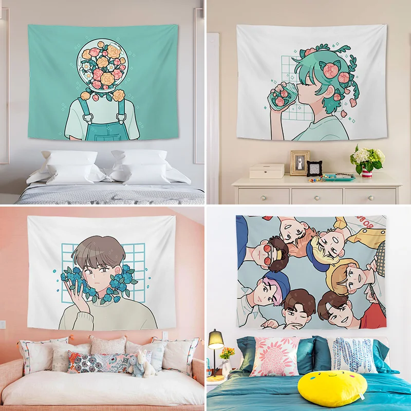 Cute Girl Heart Cartoon Anime Background Cloth Tapestry Room Bedside Decoration Arrangement Tapestry Wall Cloth Dormitory