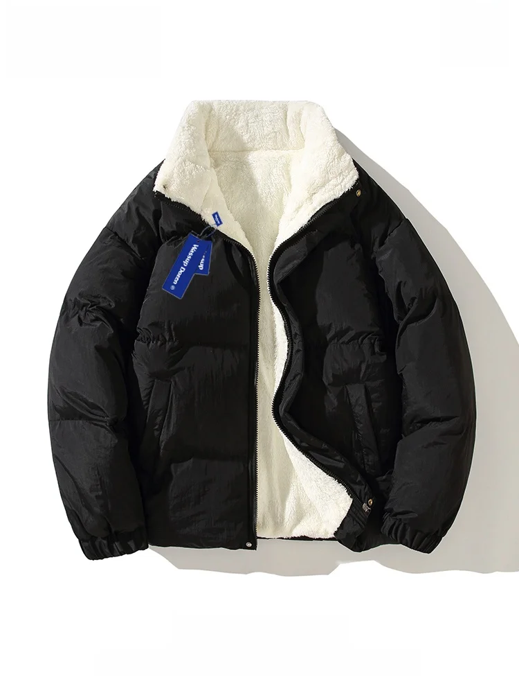 

Wassup Dozen Men's Winter Jaet Lamb Velvet Fce Loose Fit Stand Collar Cotton Coat Warmth Thiened Stand Edition Zipp...