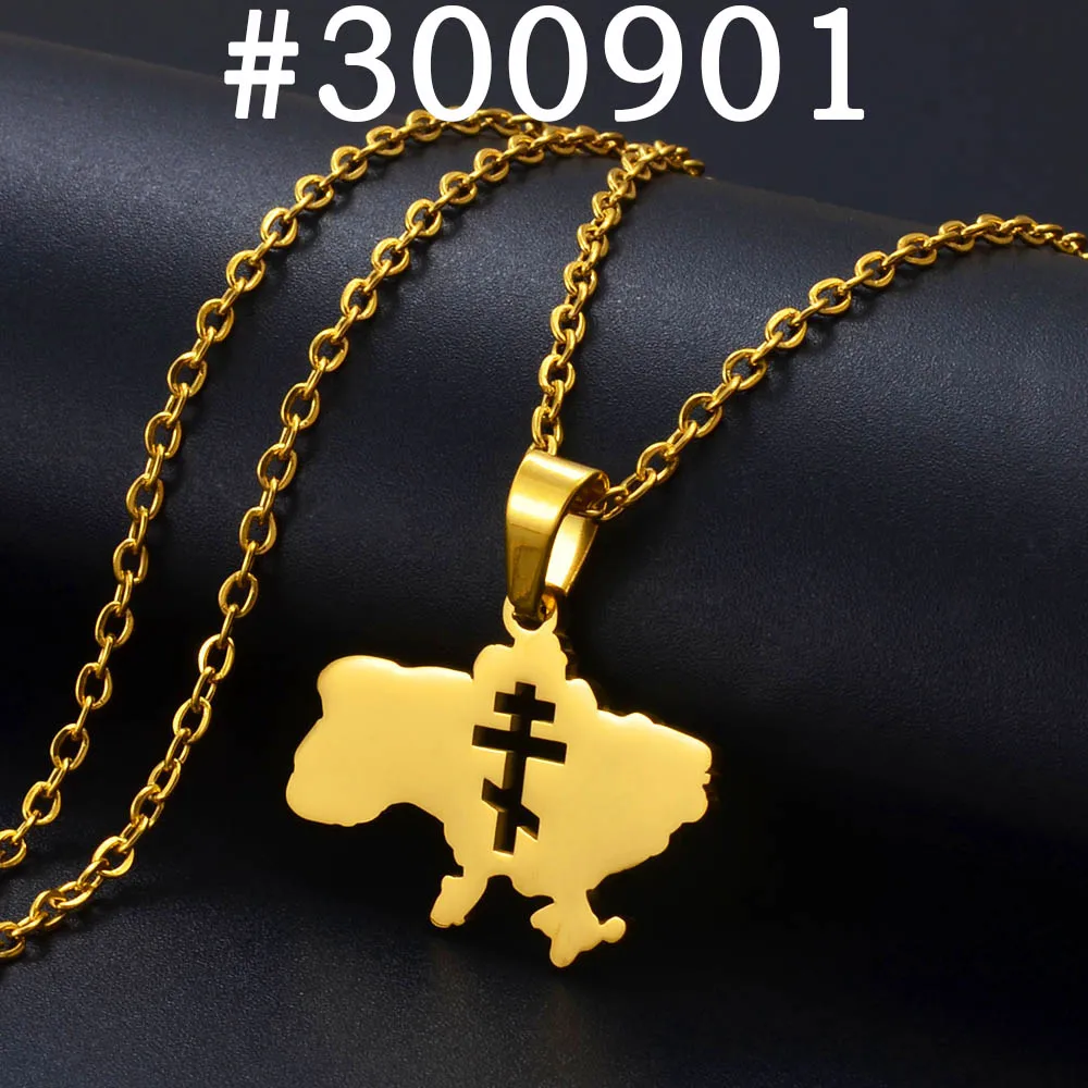 Anniyo Ukraine Map Cross Pendant Necklace Stainless Steel Ukrainian Religious Symbols Jewelry @300901