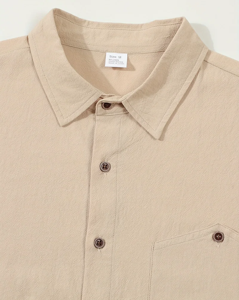 Men Spring Autumn Solid Color Linen Cardigan Lapel Collar Long Sleeve Shirt S6a78360f5440441fb719383e3418cca5J