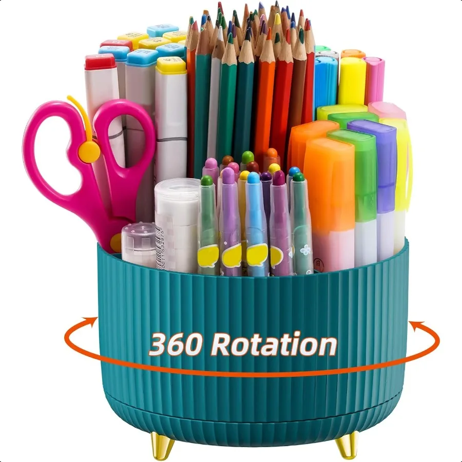 

Desk Organizer 360Degree Rotating Pen Holder for Desk Desk Organizers and Accessories with 5 Compartments Pencil Organizer Art