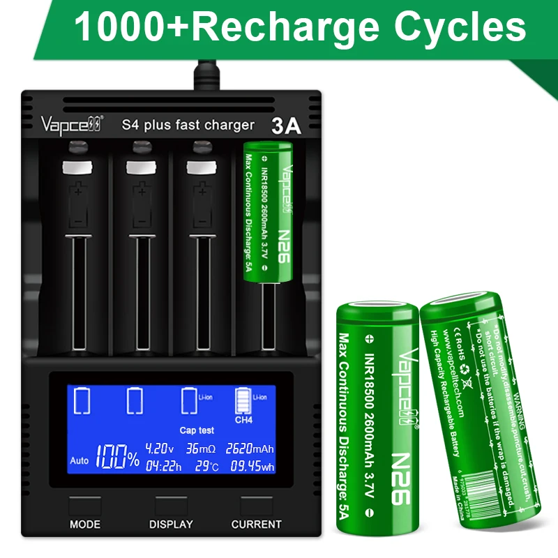 High Capacity Original Vapcell N26 INR 18500 Battery 2600mah 5A 3.7V VS N24 Cell Rechargeable Li-ion Battery For Camera Toys
