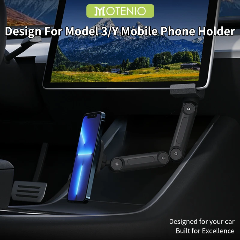 

Foldable wireless magnetic phone holder for Tesla Model 3/Model Y, with dual-pole adjustment design.