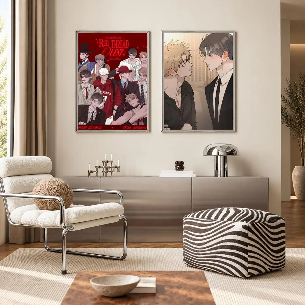 Romantic BL Manhwa Red Thread Quest Poster Self‑Adhesive Waterproof PP Poster Coffee Bar Wall Art Home Decor