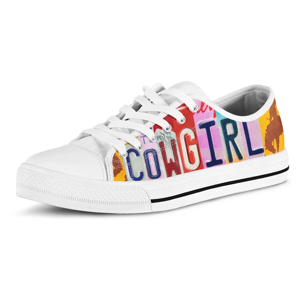 License Plate Cow Girl New Retro Low Top Canvas Shoes Casual White Walking Shoes Women's Shoes Lace-up Flats