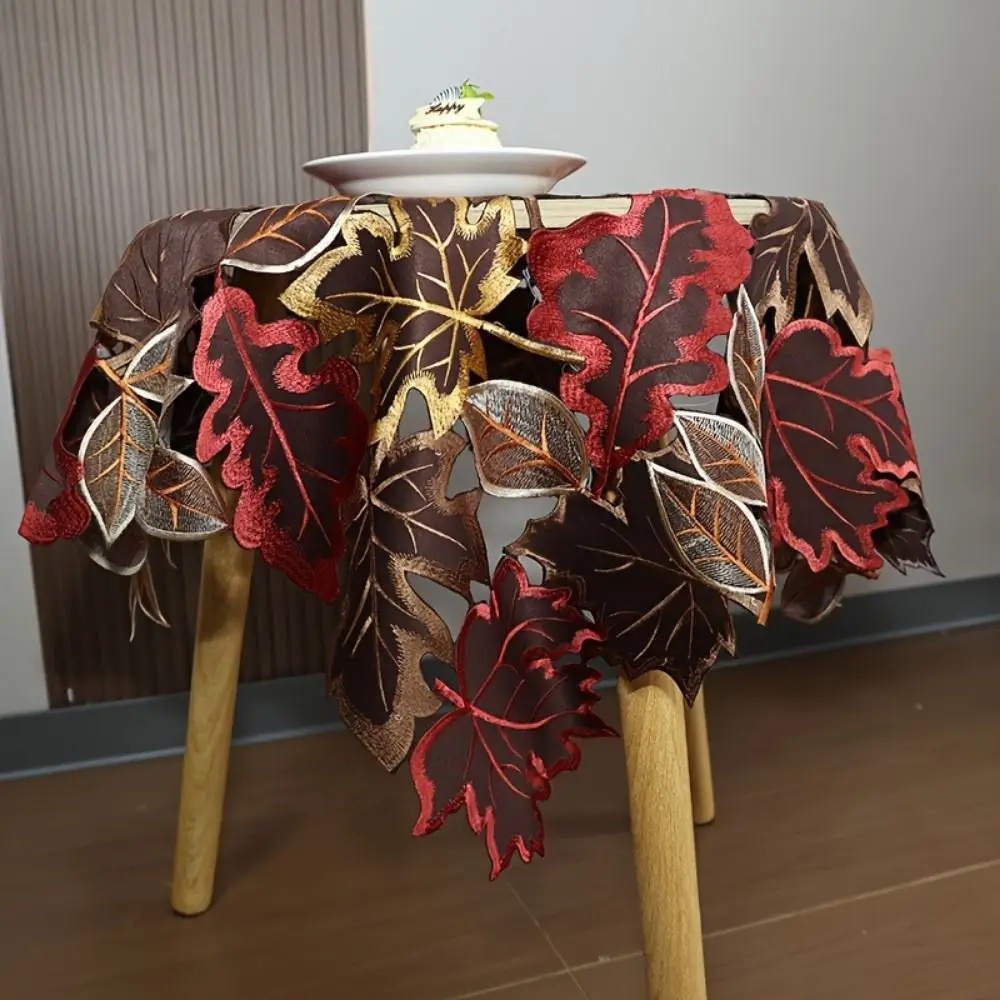 Rustic Maple Leaf Embroidered Table Runner Multicolor Leaf Pattern Dinner Mat Hollow Table Mat Fall Decoration