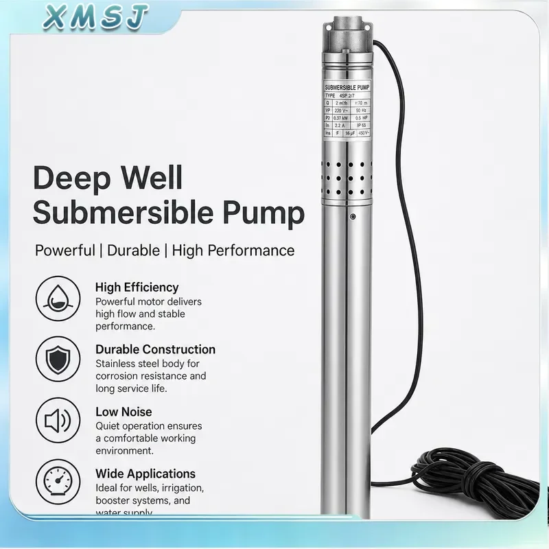 50mm Submersible Well Pump 304 Stainless Steel Deep Water Pump 1000L/h 2 Inch High Pressure Borehole Irrigation System