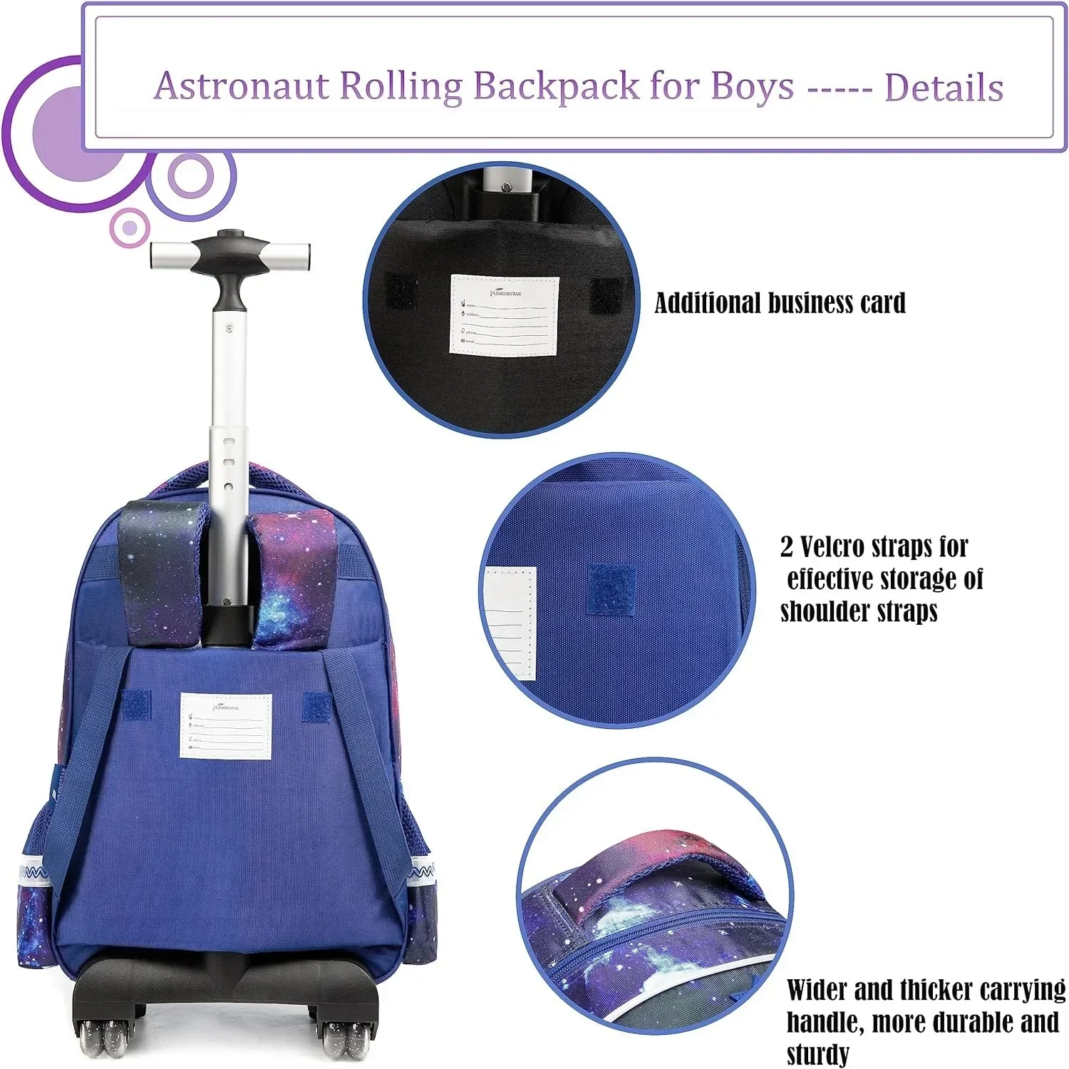 Children Trolley Backpack Wheeled Bag with Wheels Roller Luggage Backpacks on Wheels Astronaut Rolling for Boys School Bag Set