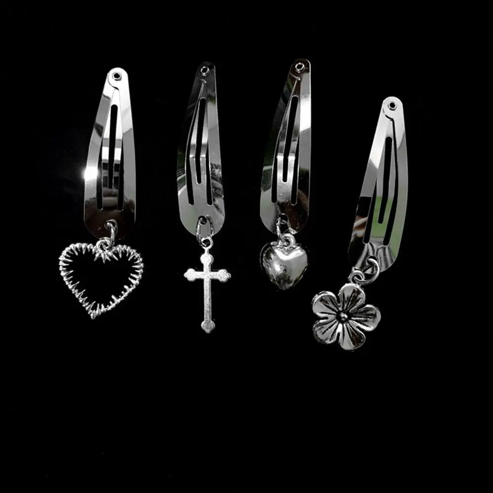 Simple Bear Chain Toy BB Clip Water Drop Clip Punk Hair Clip Women Hair Accessories Cool Cross Barrette Korean Style Hairpin