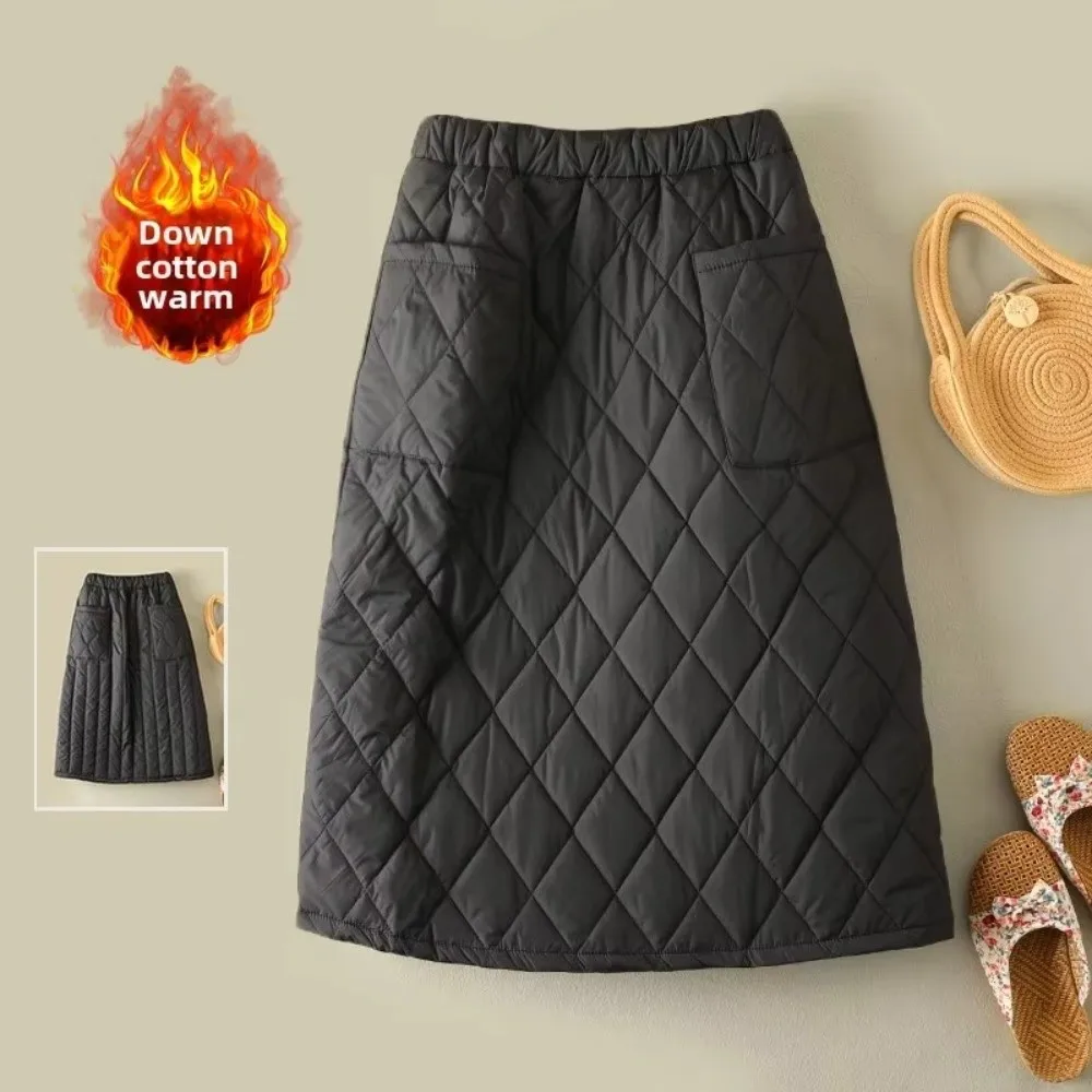 High Waist Midi Length Skirt Thickened Warm Cotton Long Skirt Winter Windproof Design a-Line Outerwear Skirt Outerwear Daily