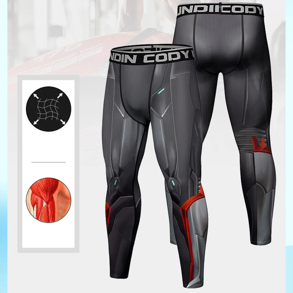 Special Print Design Iron Style Legging Men Running Tights Pants Compression Dry Fit Sportswear Gym Exercise Bottom Workout New