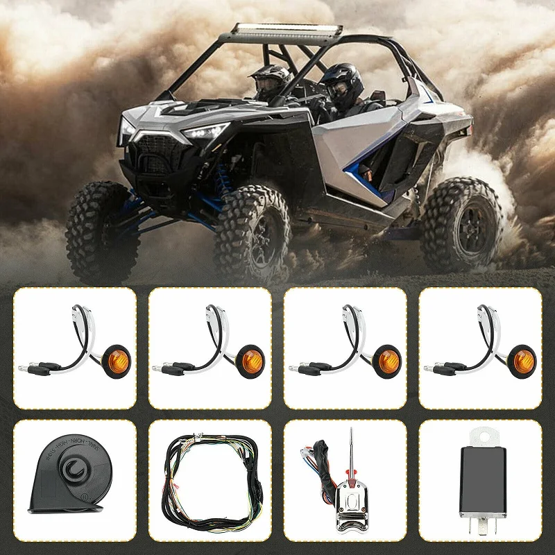 UTV LED Turn Signal Light Kit with Horn Column Turn Switch Amber Warning Lamp for Polaris Can Am Honda Kawasaki Teryx Arctic Cat