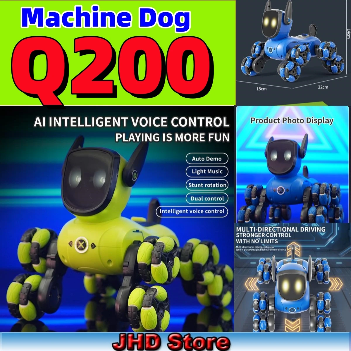 

JHD for 2025 JJRC New Q200 Small Eight Wheel Gesture Sensing Multi functional Voice Interaction RC Stunt Machine Q200 Dog Toy
