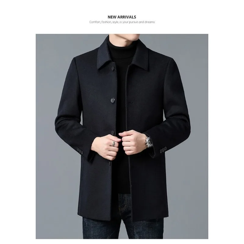 معطف رجالي متوسط الطول من التويد على الوجهين للخريف والشتاء من الصوف #4