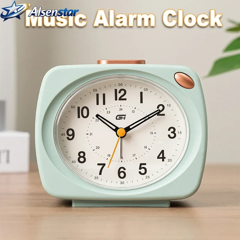 Music alarm clock, modern style, with snooze function and night light function, can run time, a good gift for the school season