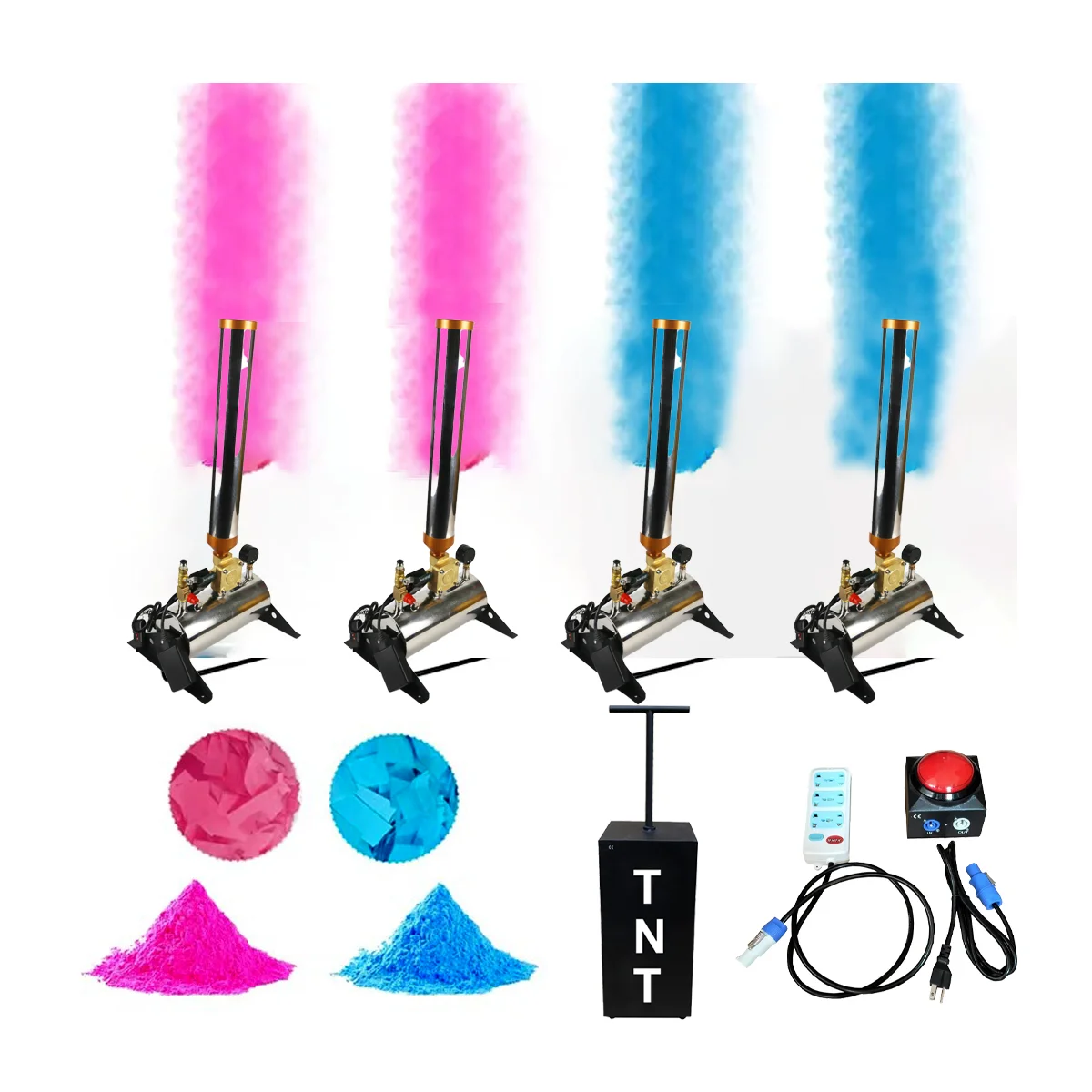 Wholesale Inventory One-Click Start Tnt Sex Reveal Machine Baby Shower Pink Blue Powder Sfx  Party Popper Spray Cannon