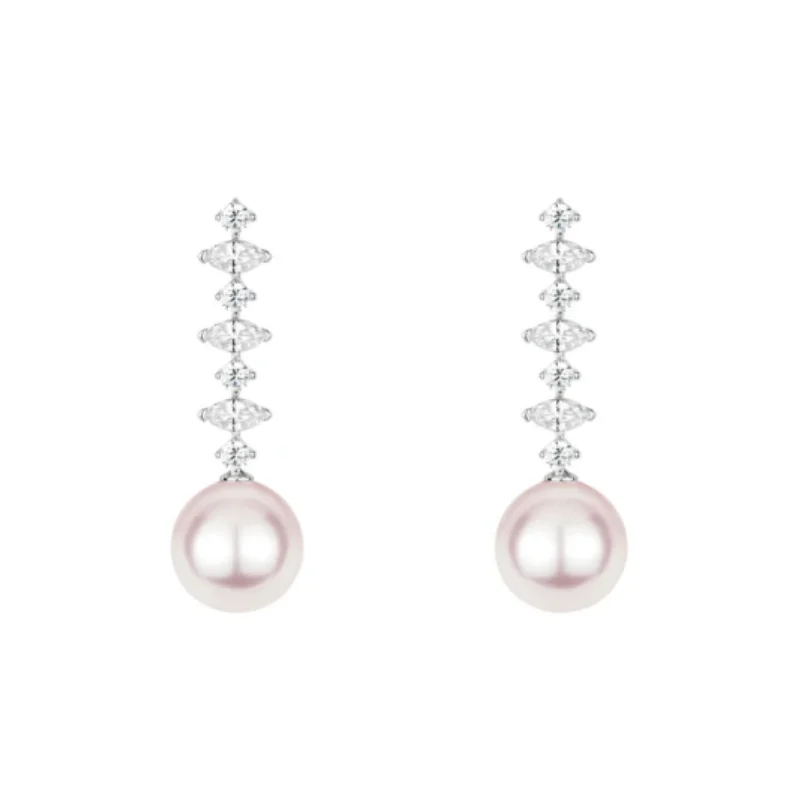 

BELLUX 925 Silver K Gold Plated Synthetic Zircon Earrings White Round Shell Pearl Long Fashion Sweet Girl Earrings