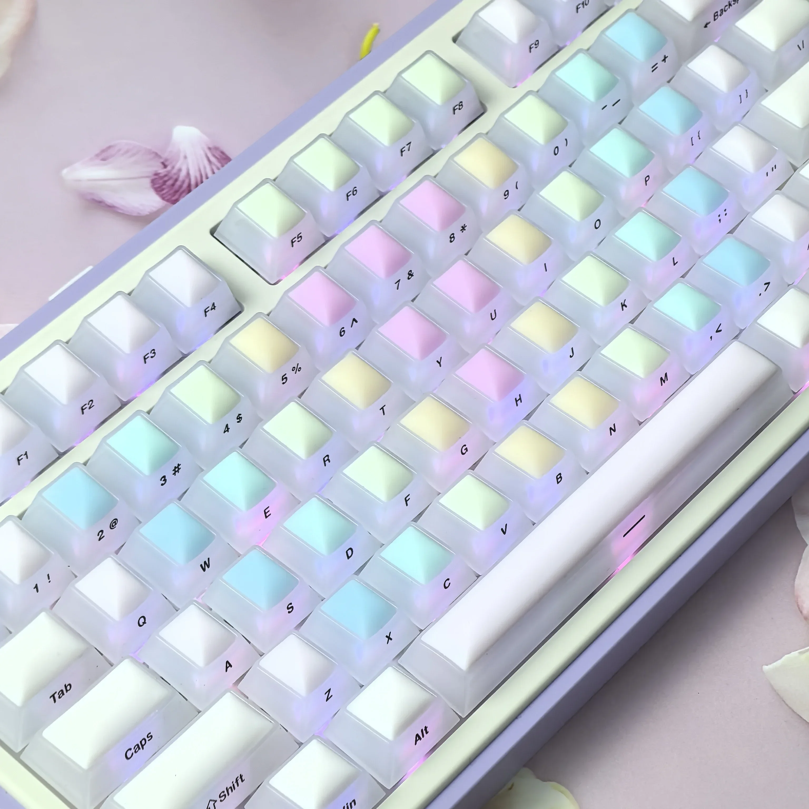 Rainbow Gummy Keycap Matte Fog Transparent Side Engraved Keycaps Cherry Soft Silicone+PC Material Macaron Translucent Key Cap image 5