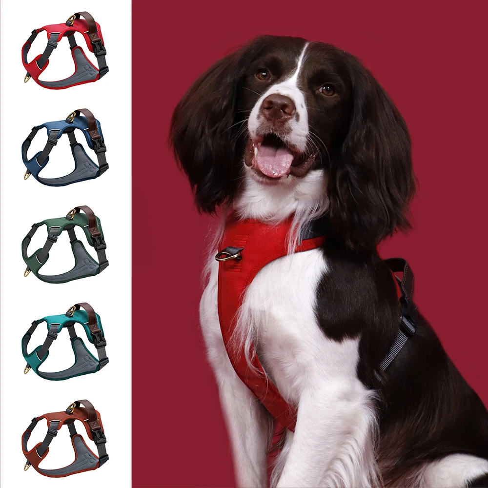 

No Pull PU Leather Dog Harness, Adjustable Pet Vest with Handle, Quick Fit Soft Padded Vest for Small Medium Large Dogs