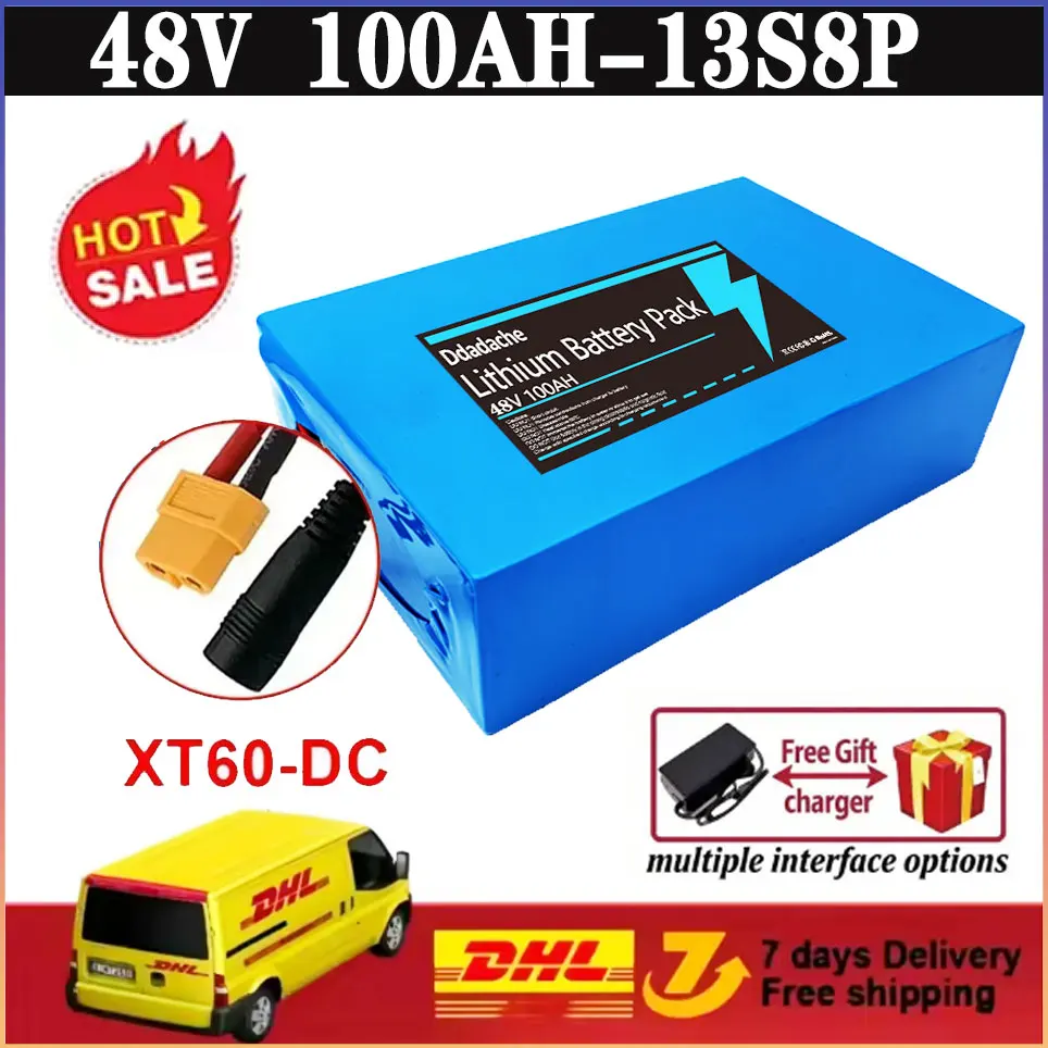 48V Power-Akku 13S8P 100Ah 18650 Wiederaufladbarer Li-Ionen-Akku mit hoher Leistung und BMS für Motorrad, Roller, Fahrrad