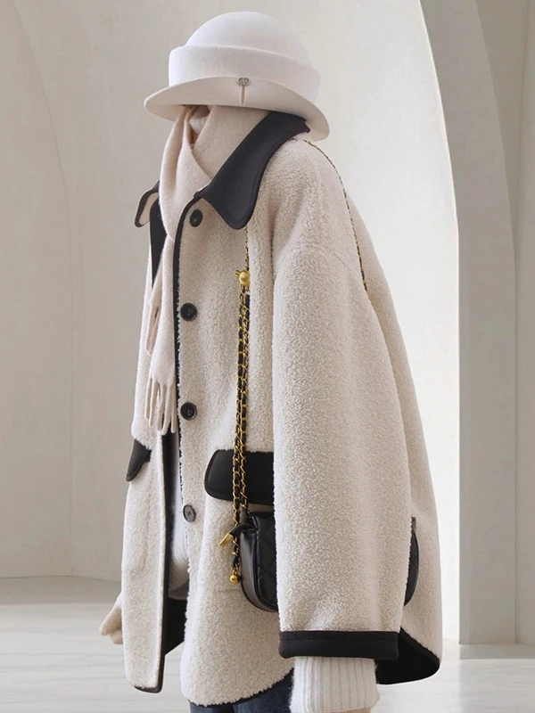 

Двустороннее пальто в стиле ретро, большой размер 300, осенне-зимнее пальто, свободная куртка из овечьего меха, женское мужское шерстяное пальто