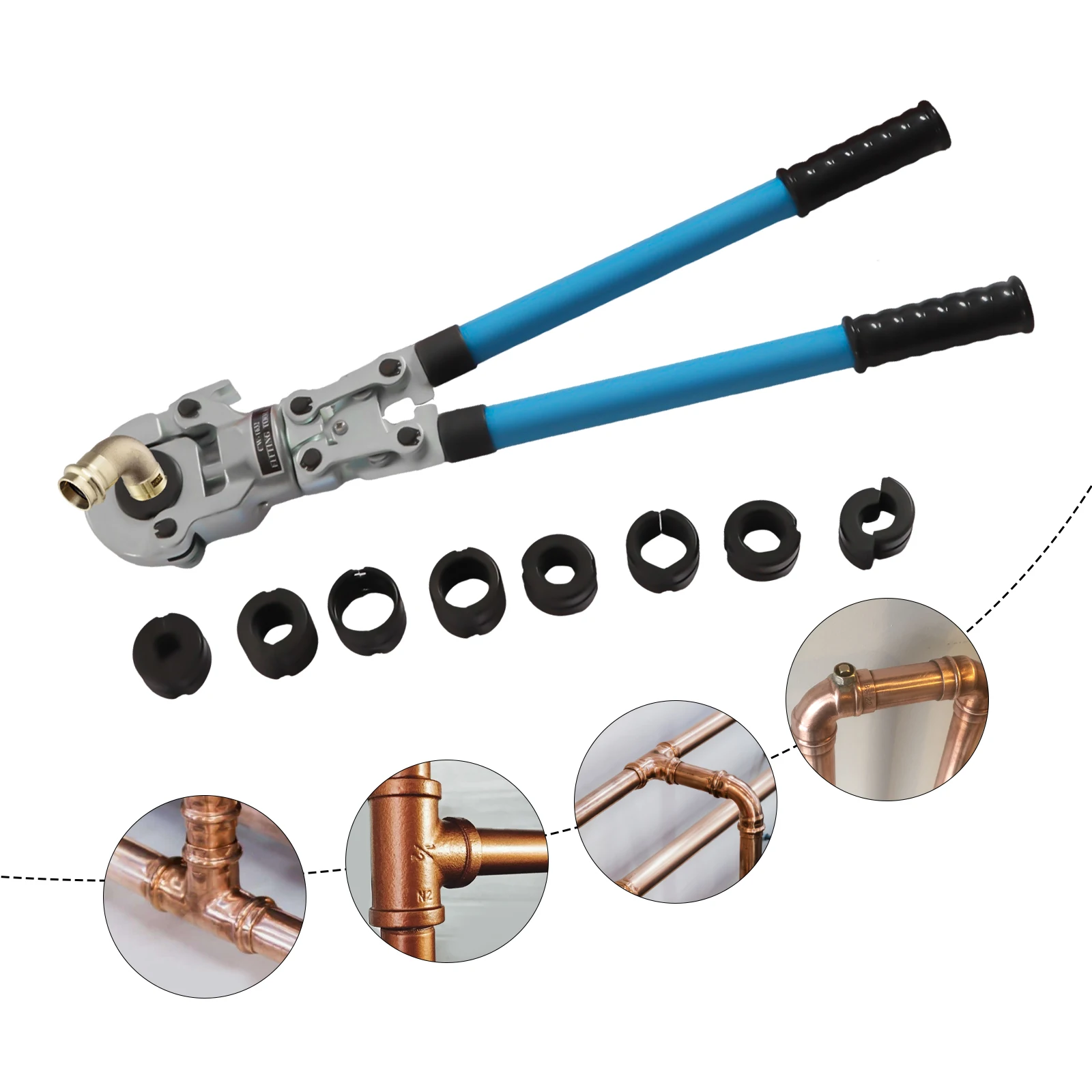 PEX-Crimpwerkzeug-Set mit 9 Formen 6T zum Crimpen von Aluminium-, PEX- und PB-Rohren,