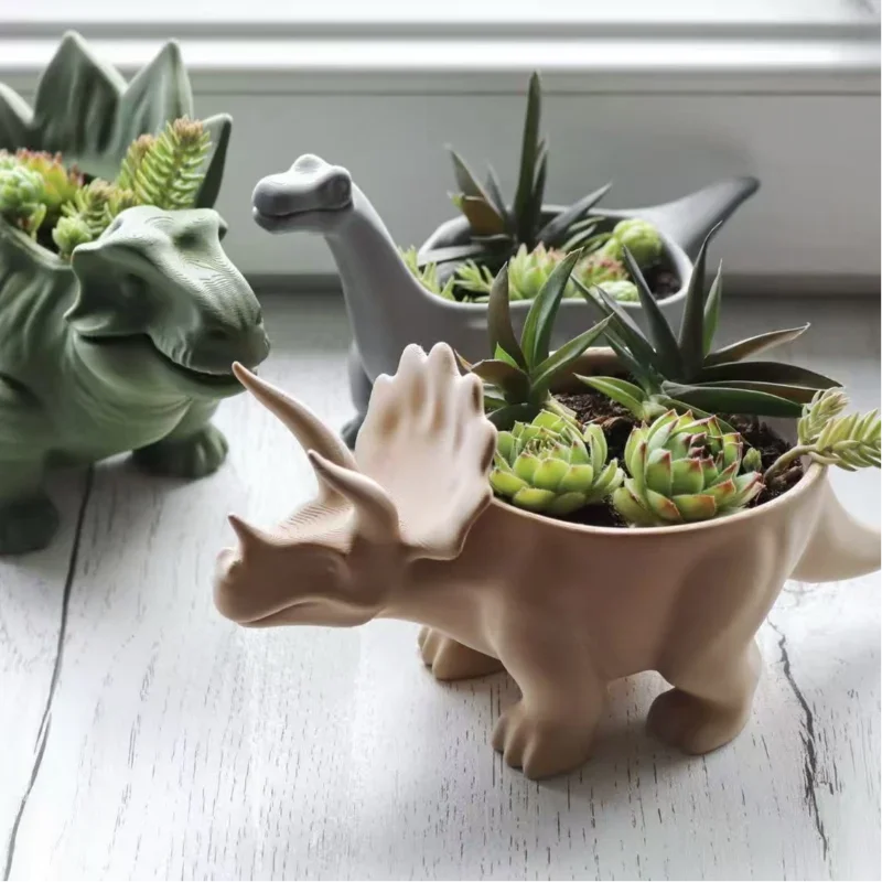 3D Printed Dinosaur Shape Succulent Planter Unique Mini Cactus Flower Pot for Indoor Plants Home Office Garden Decorations