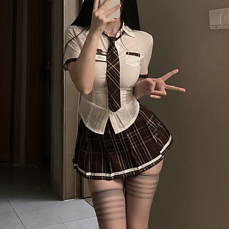 Sexy Student Uniform Set for Women School Girls Themed Party Cosplay Costume T-shirt Tops jk Miniskirt Outfit Lingerie Clubwear