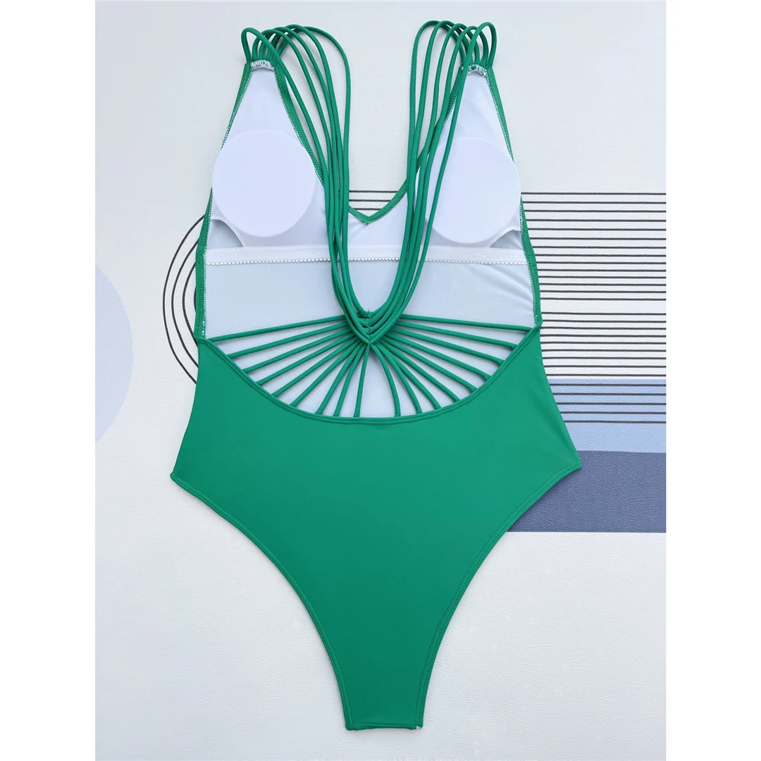 Sexy 3-Farben V-Ausschnitt Trägerloses Badeanzug mit hohem Beinausschnitt und rückenfreiem Design für Damen, einteiliger Badeanzug, Damen-Badebekleidung, Badeanzug für Damen V4432 – Detail 24