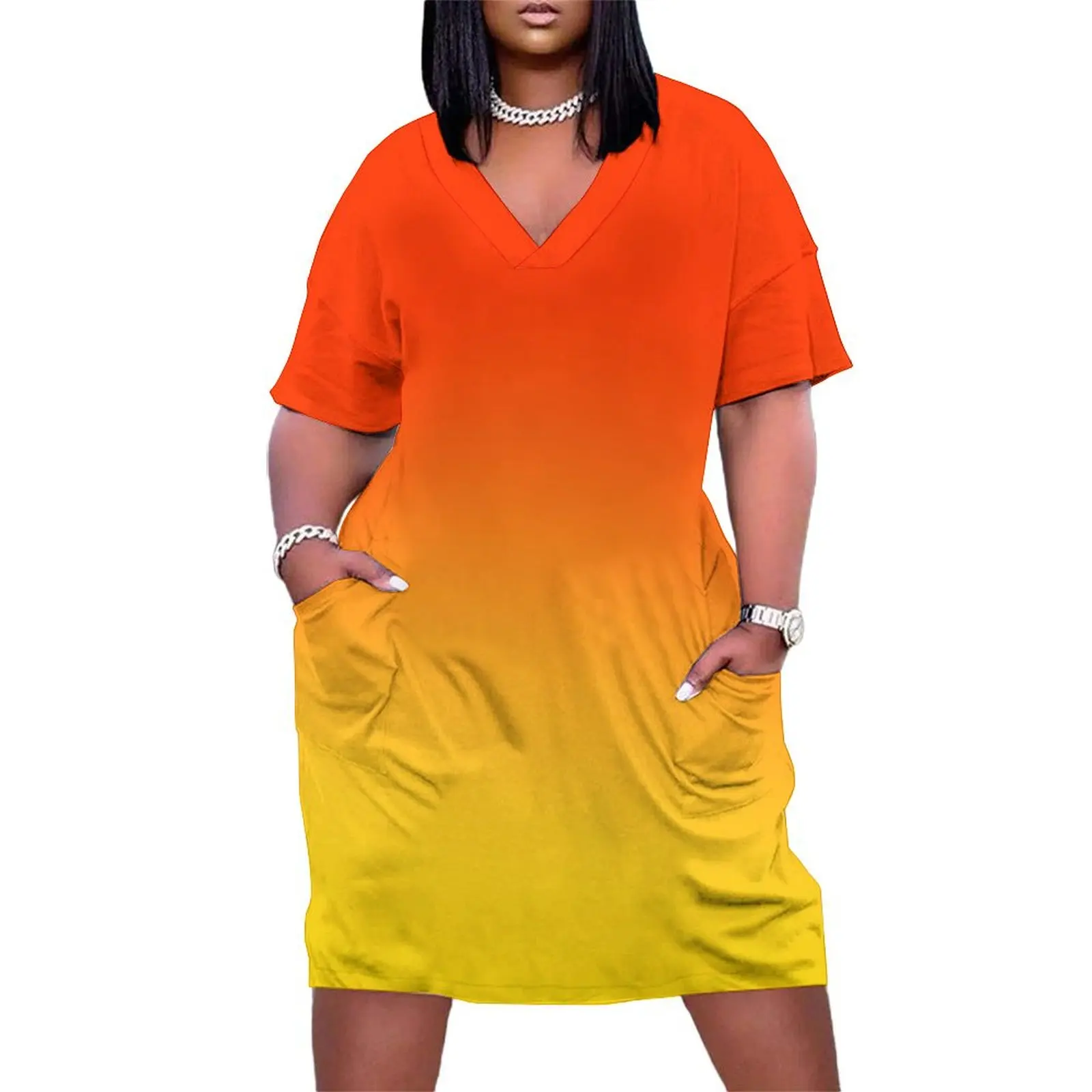 

OMBRE GRADIENT ORANGE RED AND YELLOW ONE OF 100 CHIC OMBRE 2 TONE DESIGNS ON OZCUSHIONS Loose Pocket Dress