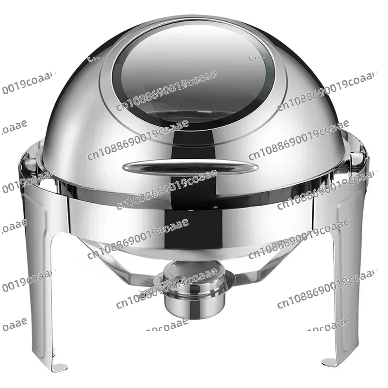 6L Large Roll Top Round Dining Silver Chafing Dish Food Warmer，Hotel Large Stainless Steel Gold Hot Pot