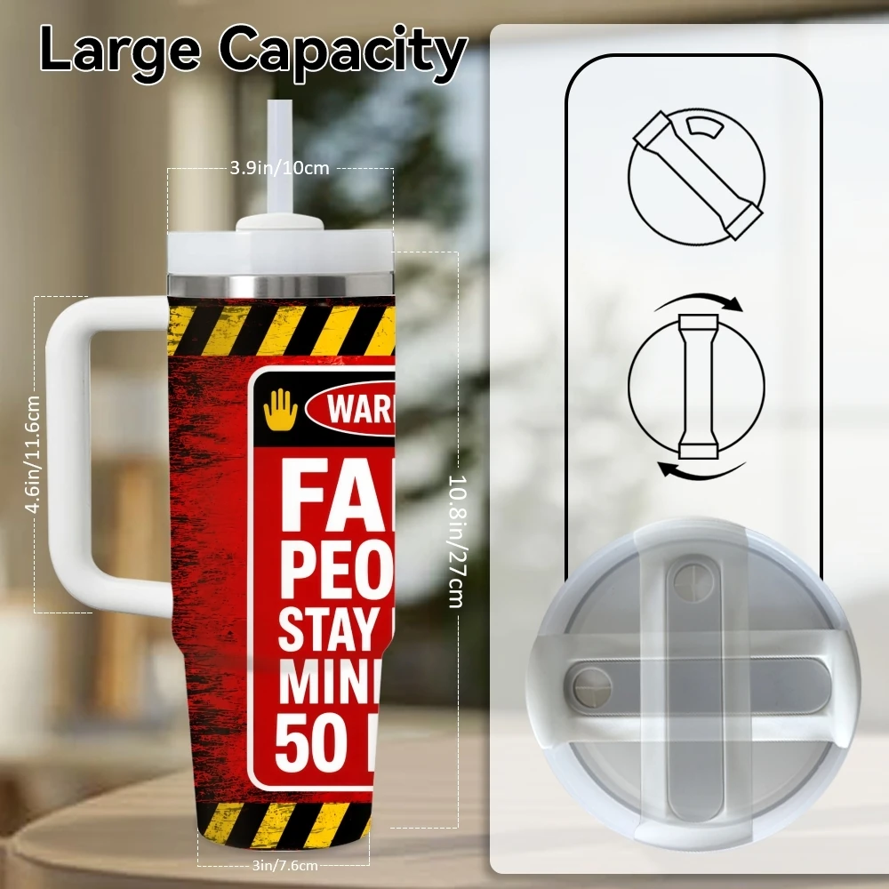Warning Signs Vacuum Flasks 40oz Stainless Steel Insulated Tumbler with Handle Straw Lid Leakproof Travel Mug