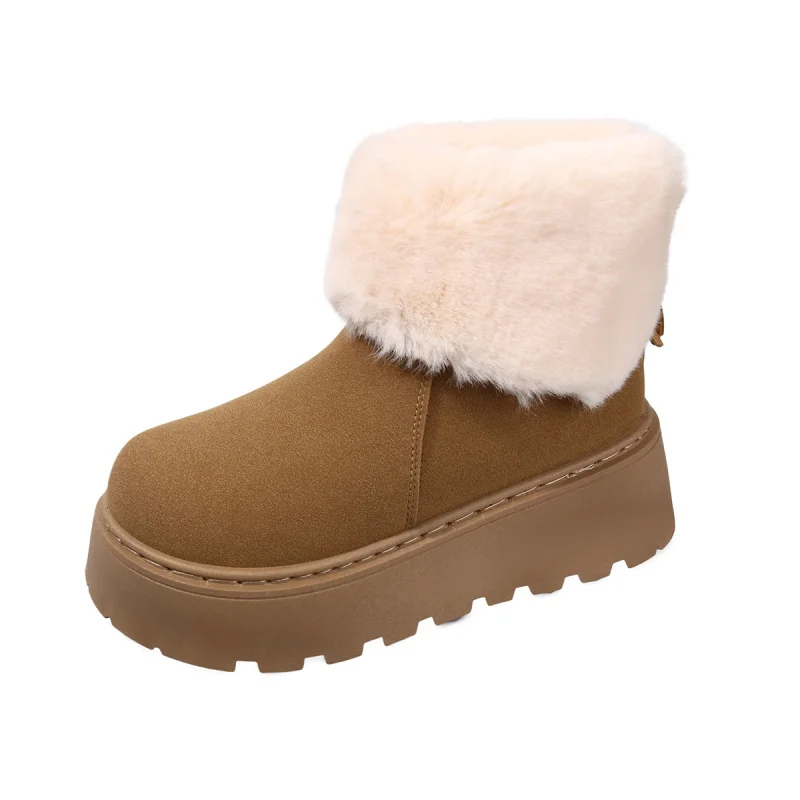 أحذية نسائية سميكة مبطنة بالصوف للثلج الدافئ2025New أحذية شتوية سميكة سوليد منخفضة القطع سهلة الارتداء من القطن الفراء