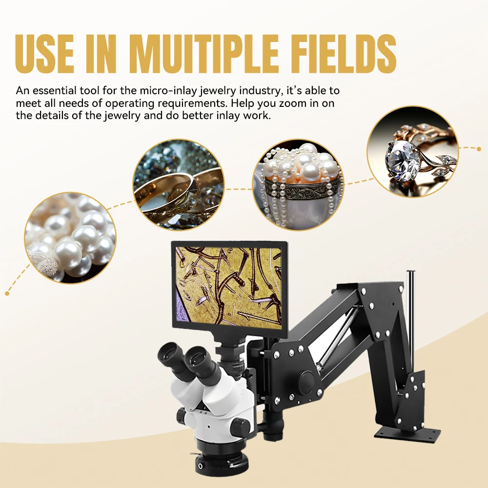 Katway HH-MS01B LCD Digital Trinocular Stereo Microscope,10X/20X Eyepieces,7X-45X Magnification,56-Bulb LED Light,Spring Bracket