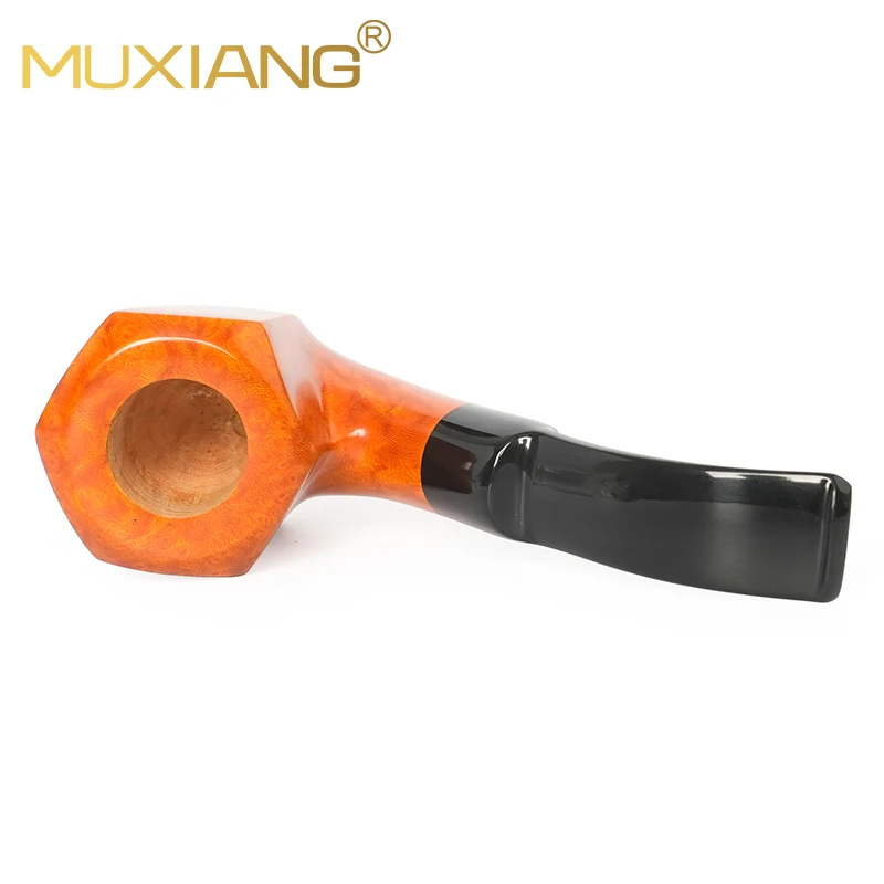 MUXIANG Briarwood Tobacco Pipe Hand Carved Polyhedron Bowl Vulcanized Rubber Mouthpiece No Filter Father's Day Gift