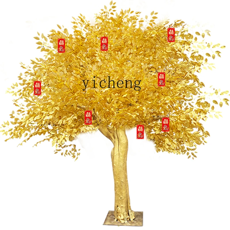 

ZK Simulation Jinrong Wishing Tree Outdoor Artificial Gold Money Tree Shopping Mall Pachira Macrocarpa Fairy Garden Decoration