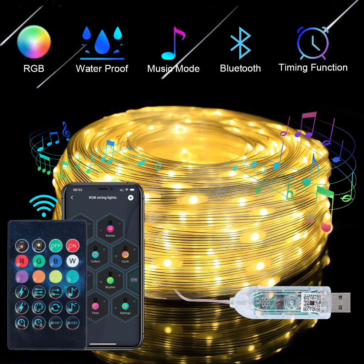 Led Strip Light RGB Infrared Bluetooth ontroller Christmas Tree Light Christmas Decor For Home Holiday Decorative New Year Lamp