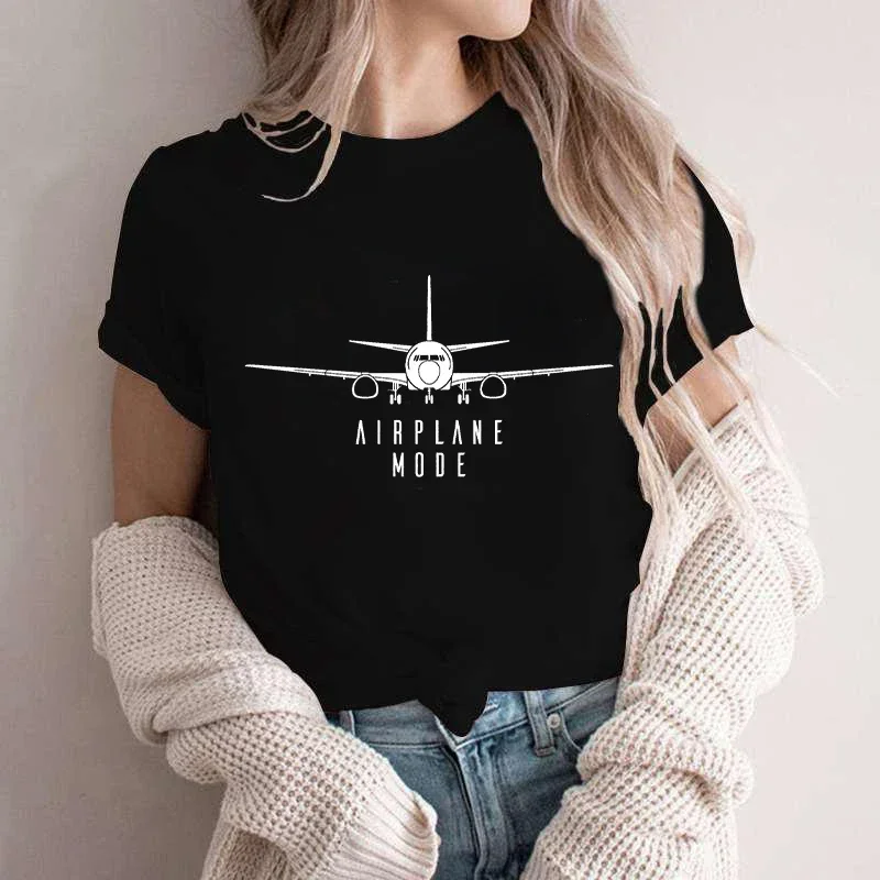 Airplane Mode Shirt for Women Clothing Travel Traveler Tee Shirts Vacation Clothes Pilot Plane T-shirts Short Sleeve Tshirts