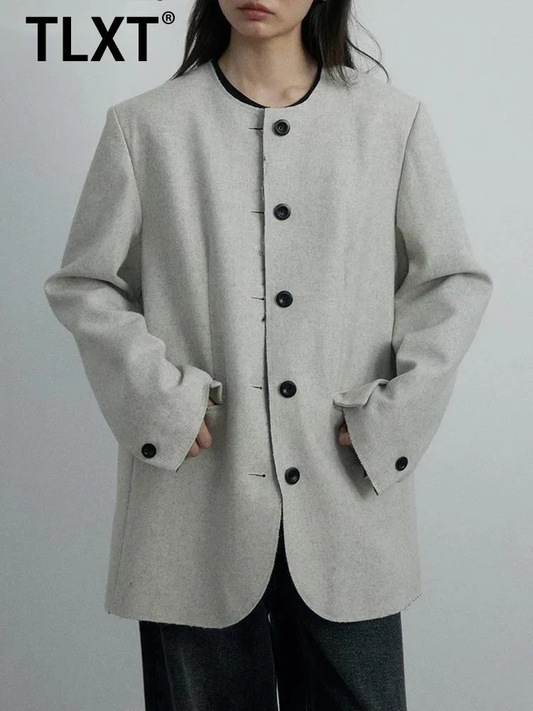 

TLXT 2023, весенний новый повседневный шерстяной пиджак с круглым вырезом, легкий и универсальный однобортный пиджак со свободным ртом XK1060