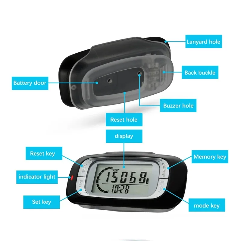 Portable Clip on 3D Digital Pedometer Accurate Step Calorie Distance Counter for Daily Walking Fitness Activity Tracking