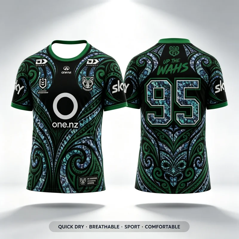 26-27 Family Matching New Unisex Aotearoa NZ Warriors Martin 7 Paua Shell Iridescent Tribal Print Rugby T-Shirts Parent-child