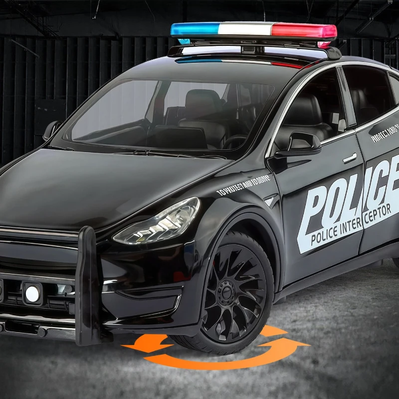 Voiture de Police modèle Y 1:24, haute Simulation, en alliage métallique moulé, son et lumière, Collection de jouets pour enfants, cadeaux