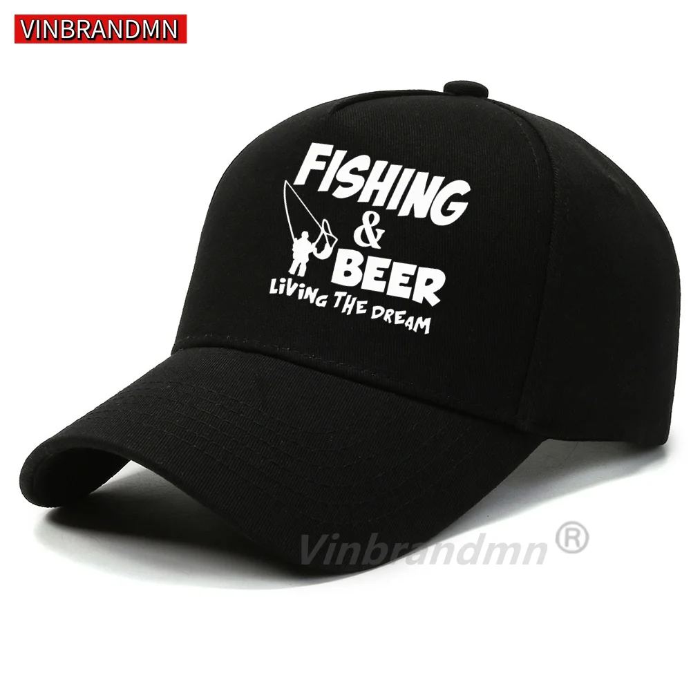Fishinger Beer Fish Living The Dream Fisherman Print Color Matching Baseball Caps Unisex Casual Classic Visor Outdoor Sun Hat